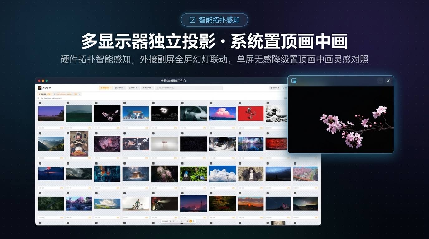 智能多显示器独立投影与置顶画中画